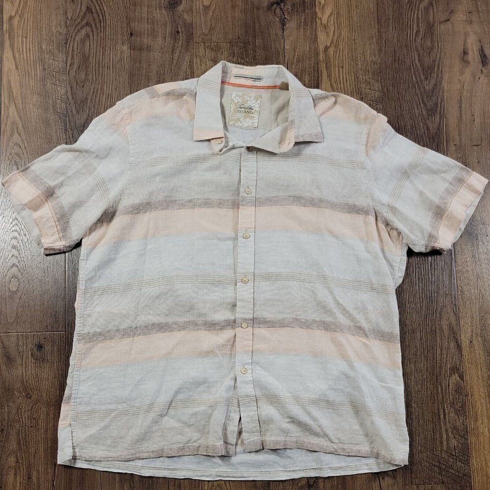 Tasso Elba Island Shirt Mens XL Linen Blend Striped Multicolor Short Sleeve